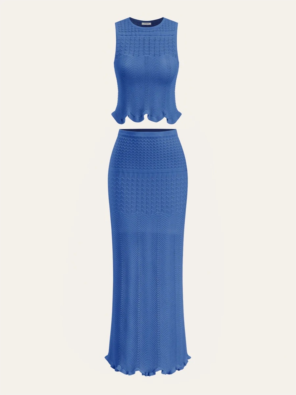 NWT Commense Wave Pattern Knit Maxi Skirt Blue Size Small